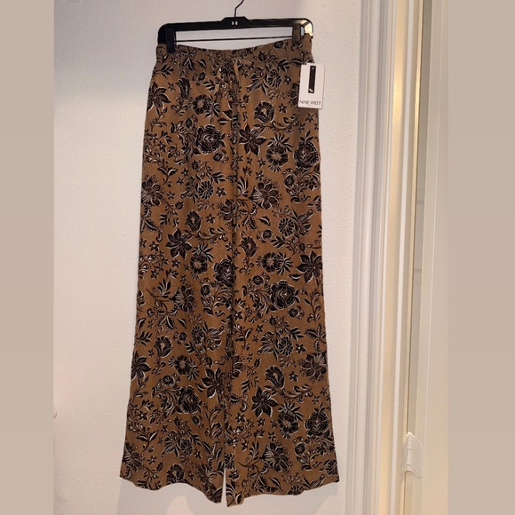 Nine West Brand New Floral Brown Wide Pant Small - Picture 1 of 7